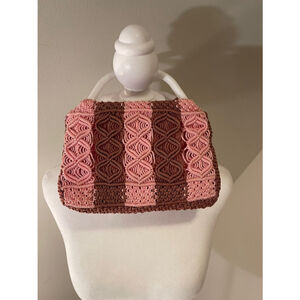 Pink & Brown crochet knit Handbag